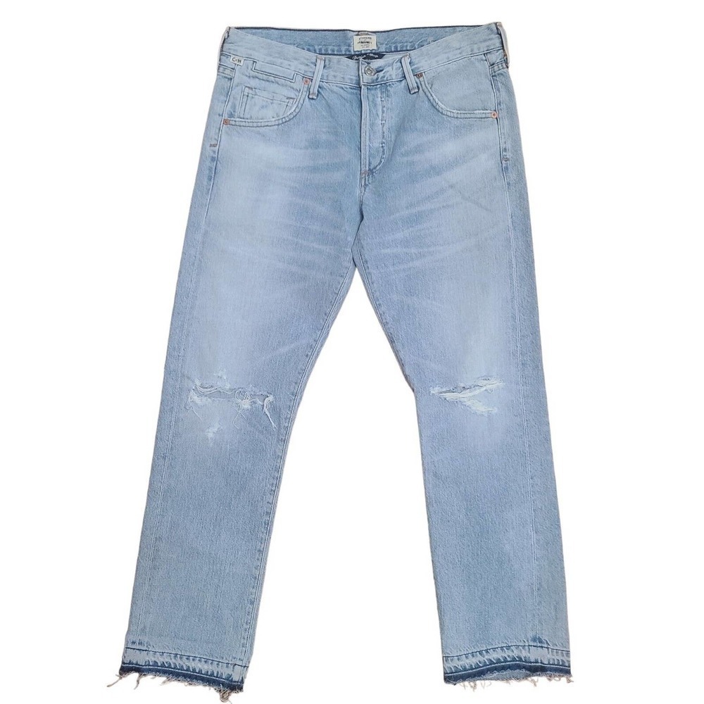 Citizens of Humanity Emerson Slim Boyfriend Distress Crop Jeans Size 27 Raw Hem